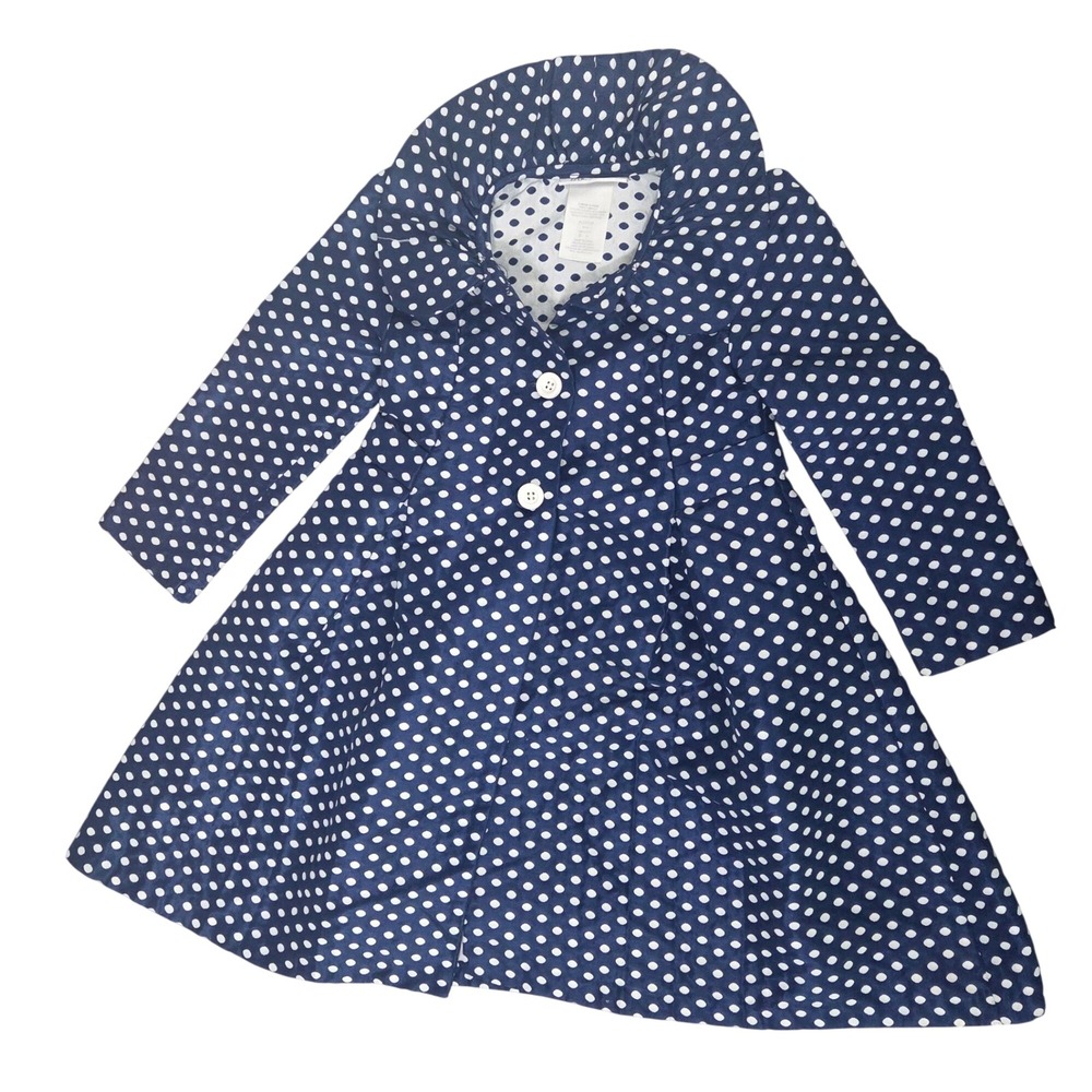 Bonnie Jean Girls Navy Blue Polka Dot Trench Coat Jacket Size 5 White Bow Back